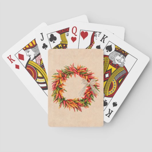 Zuidwest Chili Ristra Wreath on Adobe Wall Pokerkaarten (Achterkant)
