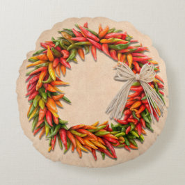 Zuidwest Chili Ristra Wreath on Adobe Wall Rond Kussen