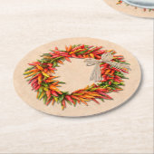 Zuidwest Chili Ristra Wreath on Adobe Wall Ronde Kartonnen Onderzetter (Gebogen)