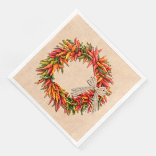 Zuidwest Chili Ristra Wreath on Adobe Wall Servet (Hoek)