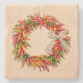 Zuidwest Chili Ristra Wreath on Adobe Wall Stenen Onderzetter (Voorkant)
