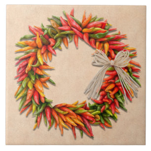 Zuidwest Chili Ristra Wreath on Adobe Wall Tegeltje