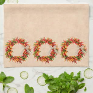 Zuidwest Chili Ristra Wreath on Adobe Wall Theedoek