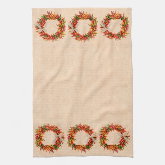 Zuidwest Chili Ristra Wreath on Adobe Wall Theedoek (Verticaal)