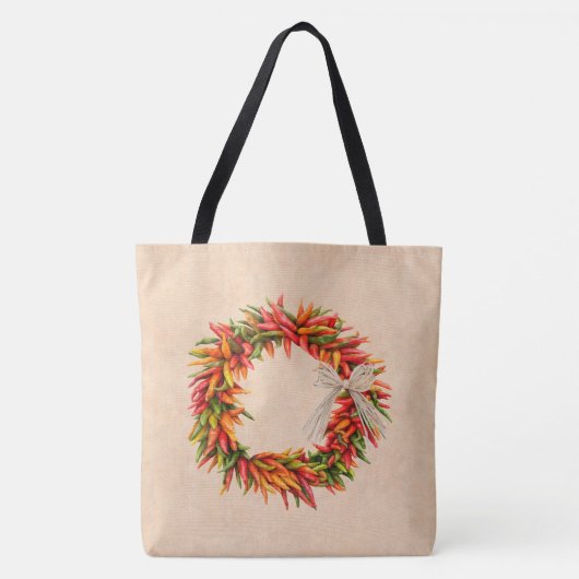 Zuidwest Chili Ristra Wreath on Adobe Wall Tote Bag (Voorkant)