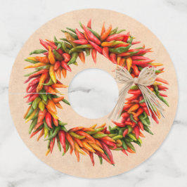 Zuidwest Chili Ristra Wreath on Adobe Wall Wijnglaslabel