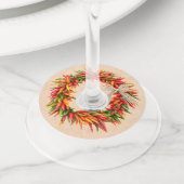 Zuidwest Chili Ristra Wreath on Adobe Wall Wijnglaslabel (Dichtbij)