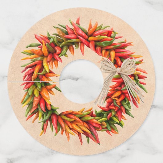Zuidwest Chili Ristra Wreath on Adobe Wall Wijnglaslabel (Achterkant)