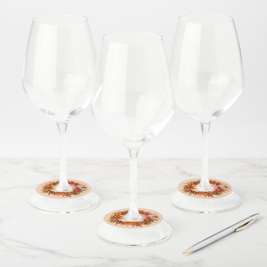 Zuidwest Chili Ristra Wreath on Adobe Wall Wijnglaslabel (Set)