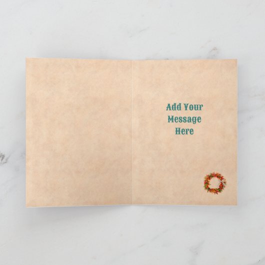 Zuidwest Chili Ristra Wreath Rustiek Blauw Venster Kaart (Binnen)