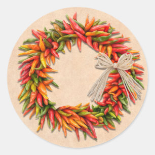 Zuidwest Chili Ristra Wreath Vakantie Kerstmis Ronde Sticker