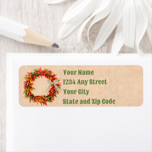 Zuidwest Chili Ristra Wreath Vakantieadres Etiket (Insitu)