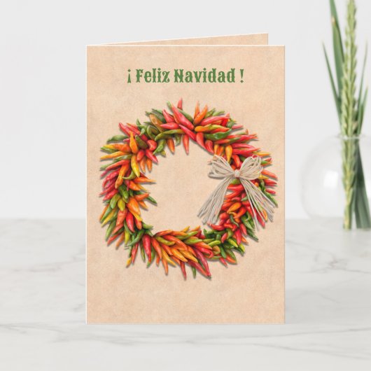 Zuidwest Chili Wreath Feliz Navidad Kerstmis Kaart (Voorkant)