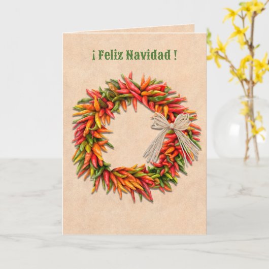 Zuidwest Chili Wreath Feliz Navidad Kerstmis Kaart (Gele Bloem)