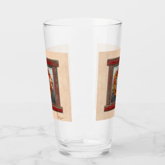 Zuidwest-Chili Wreath op Rustic Red Wood Window Glas (Links)