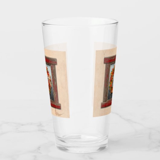 Zuidwest-Chili Wreath op Rustic Red Wood Window Glas (Rechts)