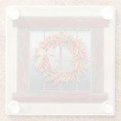 Zuidwest-Chili Wreath op Rustic Red Wood Window Glazen Onderzetter (Achterkant)