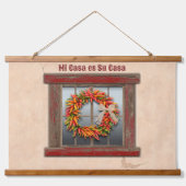 Zuidwest-Chili Wreath op Rustic Red Wood Window Hangend Wandkleed