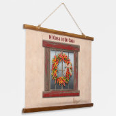 Zuidwest-Chili Wreath op Rustic Red Wood Window Hangend Wandkleed (Gebogen)