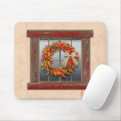 Zuidwest-Chili Wreath op Rustic Red Wood Window Muismat (Met muis)