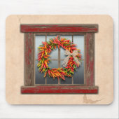 Zuidwest-Chili Wreath op Rustic Red Wood Window Muismat (Voorkant)