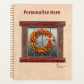 Zuidwest-Chili Wreath op Rustic Red Wood Window Planner (Voorkant)