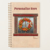 Zuidwest-Chili Wreath op Rustic Red Wood Window Planner (Voorkant)
