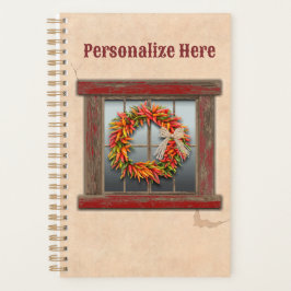 Zuidwest-Chili Wreath op Rustic Red Wood Window Planner