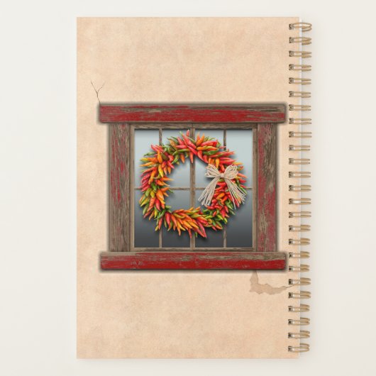 Zuidwest-Chili Wreath op Rustic Red Wood Window Planner (Achterkant)