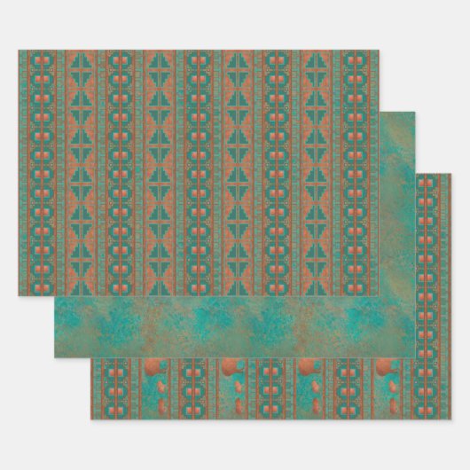 Zuidwest Copper Blauwgroen Javelina geometrisch pa Inpakpapier Vel (Set)