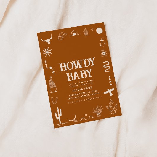 Zuidwest Cowboy Howdy Baby shower Uitnodigen Kaart