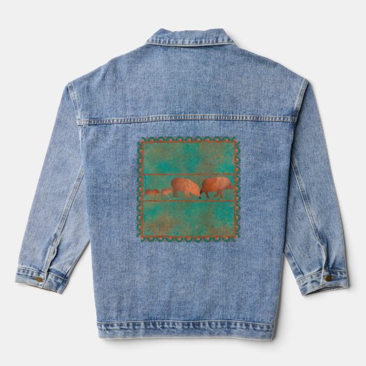Zuidwest-Cute Javelina Family Copper Blauwgroen kl Denim Jacket (Achterkant)