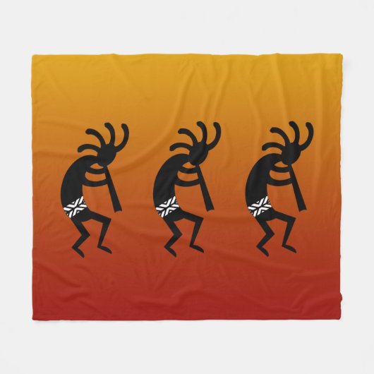 Zuidwest Dancing Kokopelli woestijn zonsondergang Fleece Deken (Voorkant (Horizontaal))