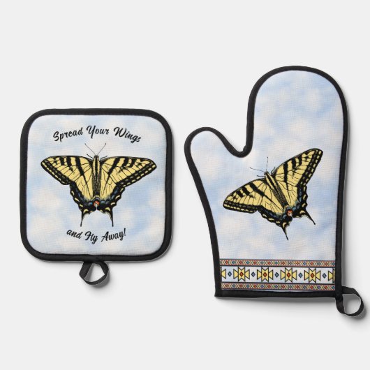 Zuidwest gele vlinder gepersonaliseerd ovenwant & pannenlap set (Voorkant)