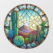Zuidwest-Glas in lood woestijncactus landschap Raamsticker (Vel)