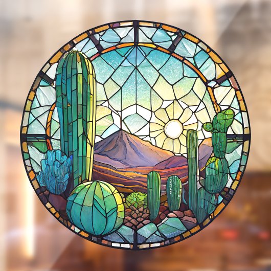 Zuidwest-Glas in lood woestijncactus landschap Raamsticker (Vel 2)