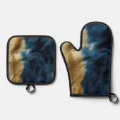 Zuidwest Gold Blue Koeienhuid Ovenwant & Pannenlap Set (Voorkant)