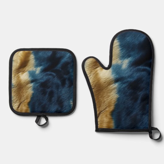 Zuidwest Gold Blue Koeienhuid Ovenwant & Pannenlap Set (Voorkant)