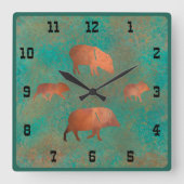 Zuidwest Javelina Familie Blauwgroen Westerne numm Vierkante Klok (Voorkant)