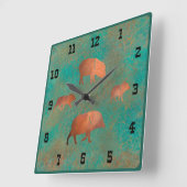 Zuidwest Javelina Familie Blauwgroen Westerne numm Vierkante Klok (Hoek)