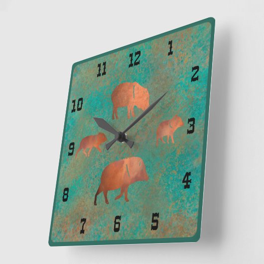 Zuidwest Javelina Familie Blauwgroen Westerne numm Vierkante Klok (Hoek)