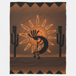 Zuidwest Kokopelli Sun Rustic Brown Blanket Fleece Deken