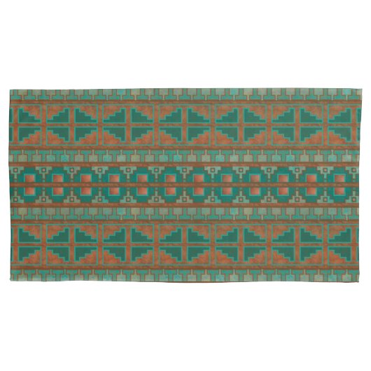 Zuidwest Koper Blauwgroen Geometrisch Patroon King Kussensloop (Voorkant-Links)