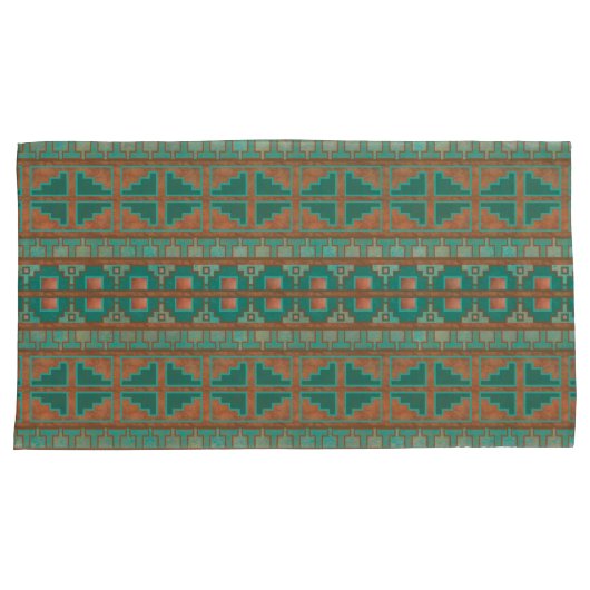 Zuidwest Koper Blauwgroen Geometrisch Patroon King Kussensloop (Voorkant-Rechts)