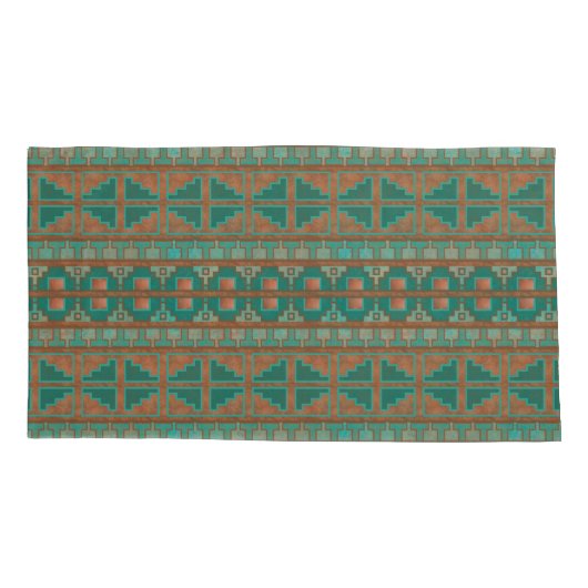 Zuidwest Koper Blauwgroen Geometrisch Patroon King Kussensloop (Achterkant-Links)