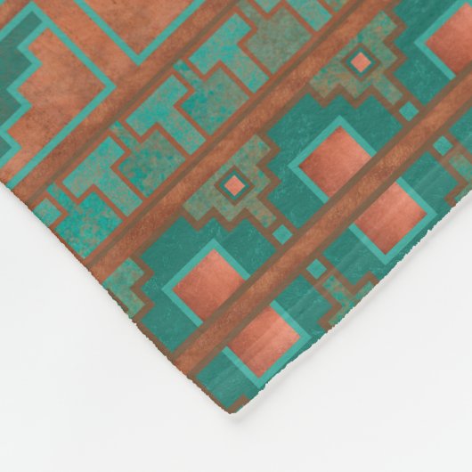 Zuidwest Koper Blauwgroen Geometrisch Patroon Klei Fleece Deken (Hoek)