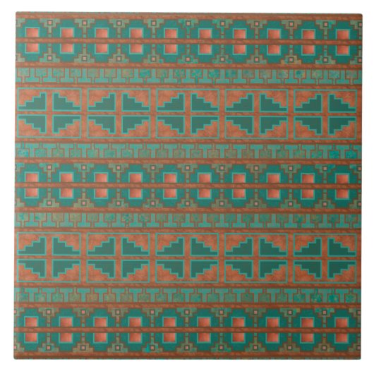 Zuidwest Koper Blauwgroen Geometrisch Patroon Tegeltje (Voorkant)