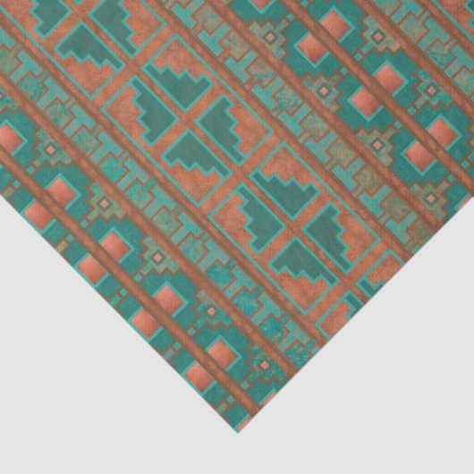 Zuidwest Koper Blauwgroen Geometrisch Patroon Tissuepapier (Detail)