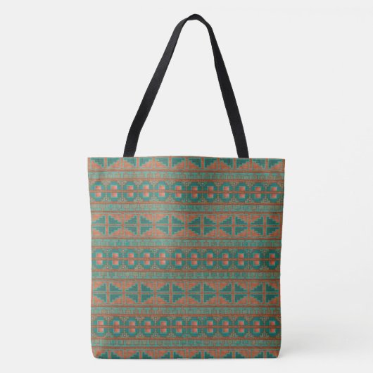 Zuidwest Koper Blauwgroen Geometrisch Patroon Tote Bag (Voorkant)