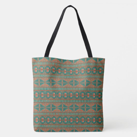 Zuidwest Koper Blauwgroen Geometrisch Patroon Tote Bag (Achterkant)